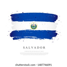 Flag of Salvador. Vector illustration on a white background. Brush strokes are drawn by hand. Independence Day.