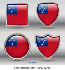 Flag of Samoa in 4 shapes collection with clipping path