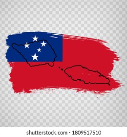 Flag  of Samoa from brush strokes and Blank map Samoa. High quality map and flag Independent State of Samoa on transparent background for your design. Oceania. EPS10.