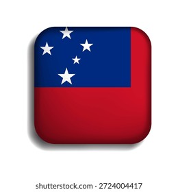 Botão Bandeira de Samoa com ícone de sombra. bandeira. ícone 3d. A forma quadrada