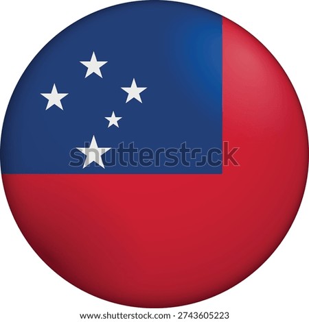 Flag of Samoa. Glossy circular flag. Button appearance. 3D Icon Design with depth. Professional, tactile look. Perfect for representing national identity in digital interfaces and perfect for websites