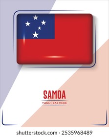 Bandera de Samoa aislada sobre fondo blanco con texto. Anuncio, Póster, Vector, Plantilla, Maqueta, Fondo, Redes Sociales, Publicación, 3D.