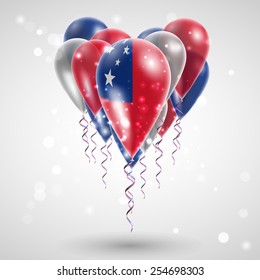 Flag of Samoa on air balls in heart-shaped. Celebration and gifts. Ribbon in the colors are twisted under the balloon. Independence Day. Balloons on the feast of the national