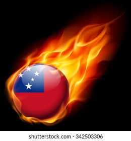 Flag of Samoa as round glossy icon burning in flame