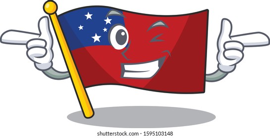 Flag samoa Scroll mascot cartoon design with Wink eye