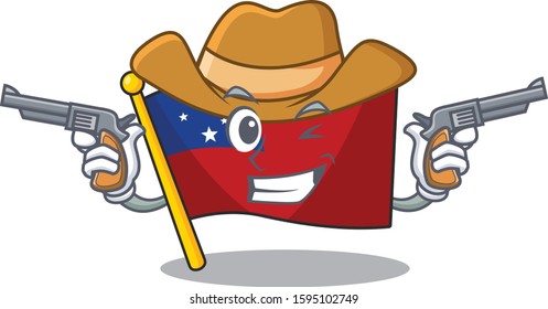 Flag samoa Scroll mascot performed as a Cowboy with guns