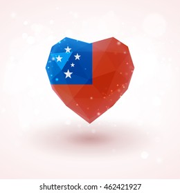 Flag of Samoa in shape of diamond glass heart in triangulation style for info graphics, greeting card, celebration of Independence Day, printed materials 