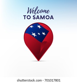 Flag of Samoa in shape of map pointer or marker. Welcome to Samoa. Vector illustration.