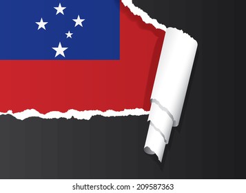 Flag of Samoa under ripped paper vector illustration.