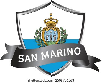 Flag of San Marino as around the metal silver shield with San Marino flag