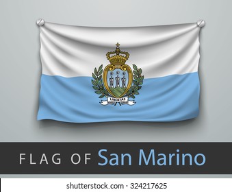 FLAG OF san marino battered, hung on the wall, screwed screws