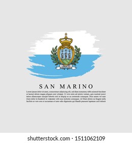 Flag of San Marino with brush stroke effect and information text poster, San Marino flag templaete design. Vector Eps 10