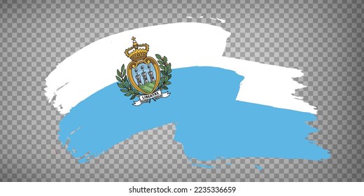 Flag San Marino from brush strokes. Waving Flag Republic of San Marino on transparent background for your  design, app, UI. EPS10.