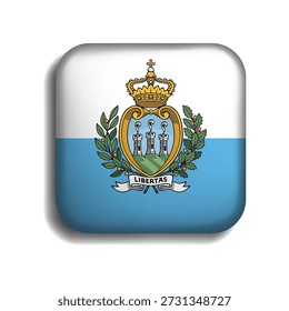Bandeira de San Marino botão com sombra. ícone de bandeira. Ícone 3D. A forma quadrada