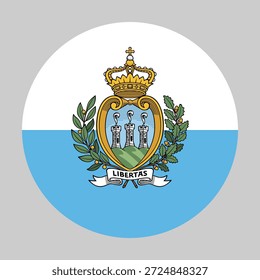 Bandeira de São Marinho em forma circular com proporções precisas e cores oficiais