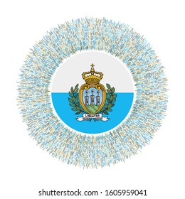 Flag of San Marino with colorful rays. Radiant country sign. Shiny sunburst with San Marino flag. Stylish vector illustration.
