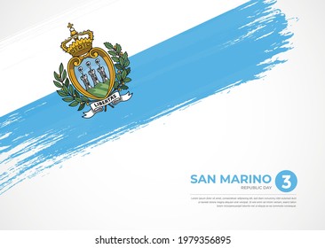 Flag of San Marino with creative painted brush stroke texture background
