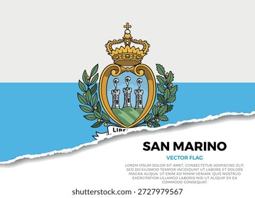 Flag of San Marino. Creative Torn Paper Edge Effect on Transparent Background with jagged irregularities. A three-dimensional appearance with realistic shadows, as it if had been ripped to reveal a white surface beneath