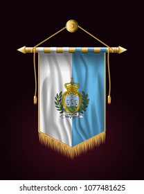 Flag of San Marino. Festive Vertical Banner. Wall Hangings with Gold Tassel Fringing