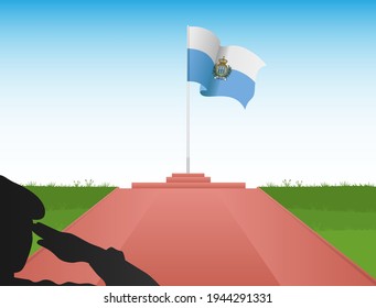 The flag of San Marino flew above the pole in the image of a soldier saluting the flag
