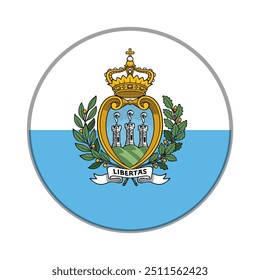 The flag of San Marino. Flag icon. Standard color. Round flag. Computer illustration. Digital illustration. Vector illustration.