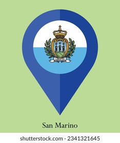 Flag of San Marino, Flag of San Marino Map pointer icon. Vector illustration flag pointer.