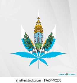 Flag of San Marino in Marijuana leaf shape. The concept of legalization Cannabis in San Marino. Medical cannabis illustration.