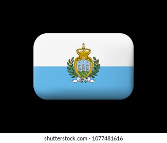 Flag of San Marino. Matted Vector Icon and Button. Rectangular Shape with Rounded Corners