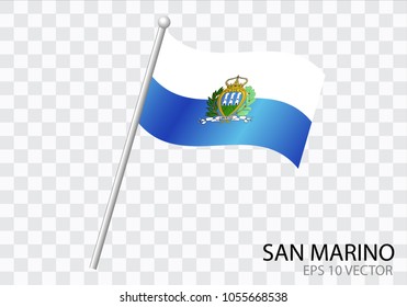 Flag of SAN MARINO with flag pole waving in wind.Vector illustration