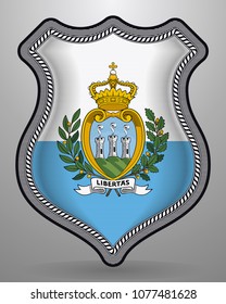 Flag of San Marino. Vector Badge and Icon. Horizontal Orientation Version