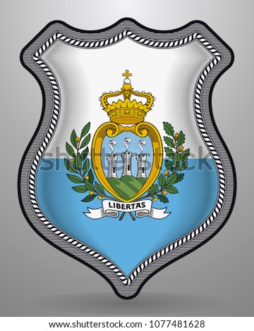 Flag of San Marino. Vector Badge and Icon. Horizontal Orientation Version