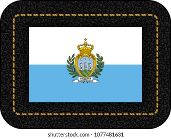 Flag of San Marino. Vector Icon on Black Leather Backdrop. Aspect Ratio 2:3
