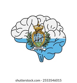 Flag of San Marino. Vector illustration of a combination of a human brain with a country flag on a white background.