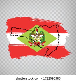 Flag of Santa Katarina from brush strokes. Blank map of Santa Katarina. Federal Republic of Brazil. High quality map  and flag Santa Katarina on transparent background. EPS10.