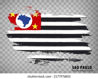 Flag of Sao Paulo  from brush strokes. Federal Republic of Brazil. Flag Sao Paulo of Brazil on transparent background for your web site design, app, UI. Brazil. EPS10.