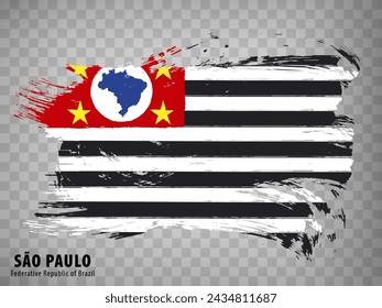 Flag of Sao Paulo  from brush strokes. Federal Republic of Brazil. Waving Flag Sao Paulo of Brazil on transparent background for your web site design, app, UI. Brazil. EPS10.