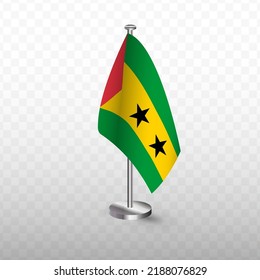 Flag of Sao Tome and Princip. Vector illustration of a flag with flagpole on a transparent background (PNG).