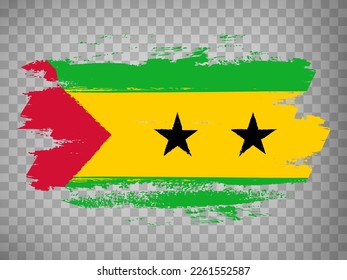 Flag of  Sao Tome and Principe brush stroke background.  Flag Democratic Republic of Sao Tome and Principe on transparent background for your design, app, UI.  Stock vector. EPS10.
