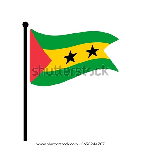 Flag of SAO Tome and Principe. SAO Tome and Principe flag computer digital vector illustration icon design. Fluttering flagpole flag.