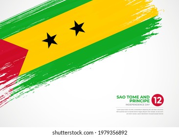 Flag of Sao Tome and Principe with creative painted brush stroke texture background