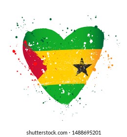 Flag of Sao Tome and Principe in the form of a big heart. Vector illustration on a white background. Brush strokes are drawn by hand. Independence Day.