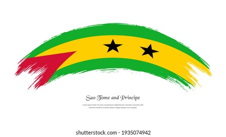 Flag of Sao Tome and Principe in grunge style stain brush with waving effect on isolated white background