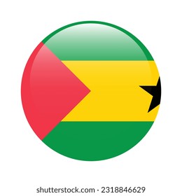 Flag of SAO Tome and Principe. Flag icon. Standard color. The round flag. 3d illustration. Computer illustration. Digital illustration. Vector illustration.