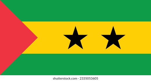 Flag of SAO Tome and Principe. Flag icon. Standard color. Standard size. A rectangular flag. Computer illustration. Digital illustration. Vector illustration.