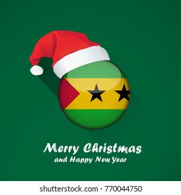 Flag of sao tome and principe. Merry Christmas and happy new year background design with glossy round Flag of sao tome and principe. vector illustration.