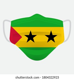 Flag of Sao Tome and Principe on medical face mask Front side vector isolated on white background. EPS.file. Medical face mask concept protect people in country from virus.