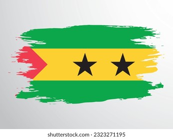 Flag of Sao Tome and Principe painted with a brush. Vector flag of Sao Tome and Principe in grunge style.