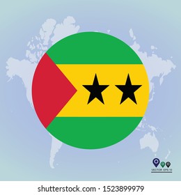 Flag of Sao Tome and Principe Round Glossy Icon. Vector illustration eps 10.