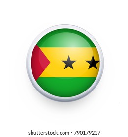 Flag of Sao Tome and Principe as round glossy icon. Button with Sao Tome and Principe flag.isolated, banner vector illustration. Vector illustration eps10.
