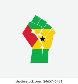 Flag of Sao Tome and Principe in the shape of raised hand sign isolated on background. Fist symbol modern, simple, vector, icon for website design, mobile app, ui. Vector Illustration